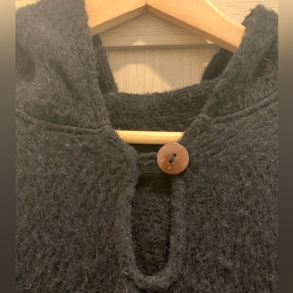 Black 100% alpaca wool vintage cape with hood - Picture 3 of 3